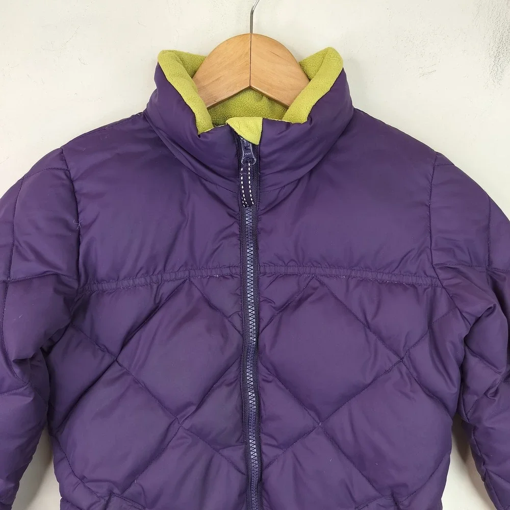 Lands' End Down Puffer Jacket S 7-8 Kids Girls Quilted Fleece Lined Winter